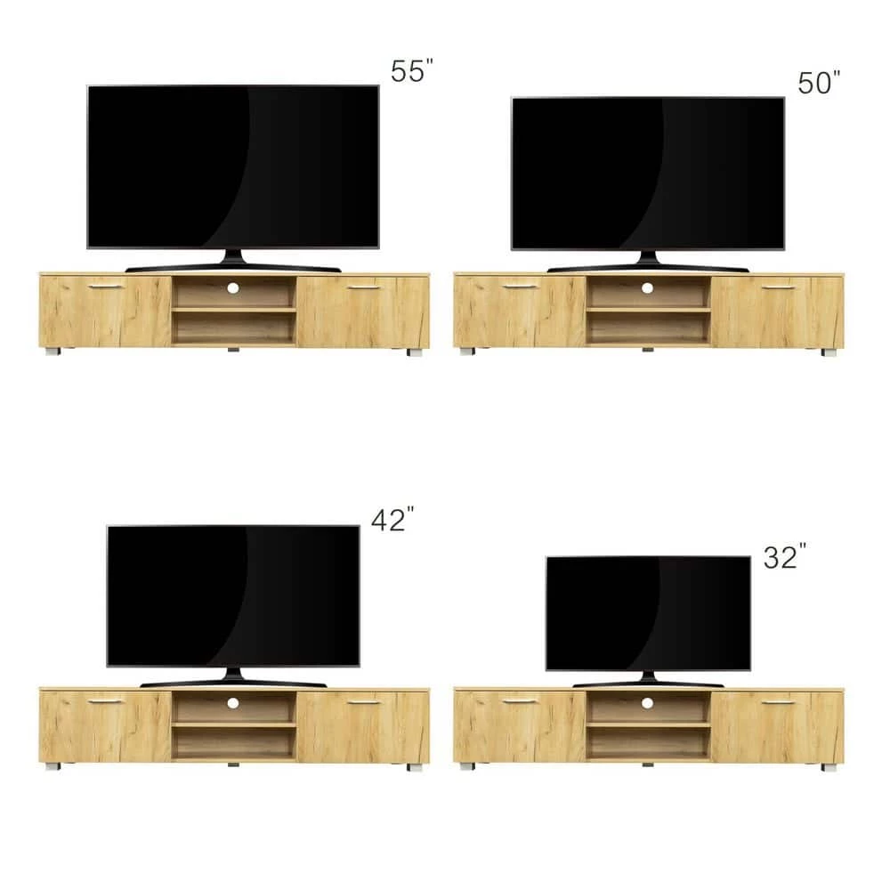 63 in. Wooden Oak TV Stand TV Console with 2-Doors Fits TV's up to 70 in. for Living Room by sumyeg 5 63 in. Wooden Oak TV Stand TV Console with 2-Doors Fits TV's up to 70 in. for Living Room by sumyeg - Image 3