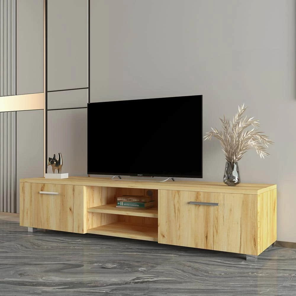 63 in. Wooden Oak TV Stand TV Console with 2-Doors Fits TV's up to 70 in. for Living Room by sumyeg 4 63 in. Wooden Oak TV Stand TV Console with 2-Doors Fits TV's up to 70 in. for Living Room by sumyeg - Image 2