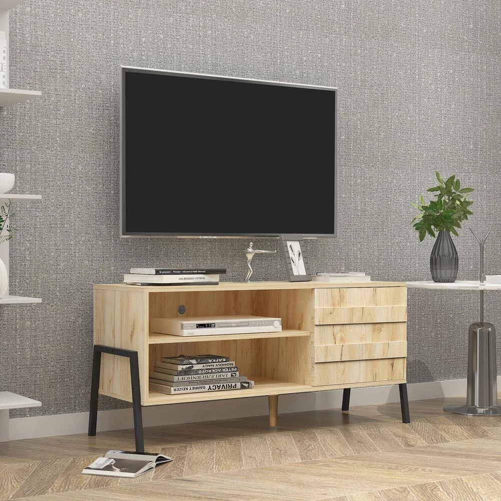 Mid-century 43.31 in Wooden Oak TV Console TV Stand Media Cabinet for Living Room, Bedroom and Office by sumyeg 13 Mid-century 43.31 in Wooden Oak TV Console TV Stand Media Cabinet for Living Room, Bedroom and Office by sumyeg - Image 11