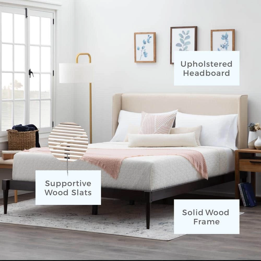 Isla Queen Upholstered Wingback Wood Platform Bed Frame by Brookside 8 Isla Queen Upholstered Wingback Wood Platform Bed Frame by Brookside - Image 6