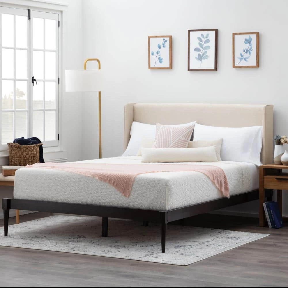 Isla Queen Upholstered Wingback Wood Platform Bed Frame by Brookside 3 Isla Queen Upholstered Wingback Wood Platform Bed Frame by Brookside