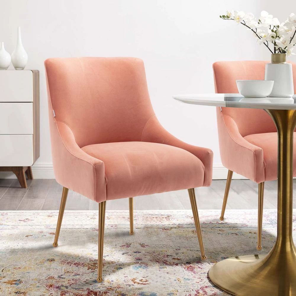 Modern Pink Velvet Accent Chair Leisure Side Chair with Gold Chromed Legs by sumyeg 11 Modern Pink Velvet Accent Chair Leisure Side Chair with Gold Chromed Legs by sumyeg - Image 9