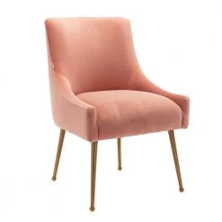 Modern Pink Velvet Accent Chair Leisure Side Chair with Gold Chromed Legs by sumyeg