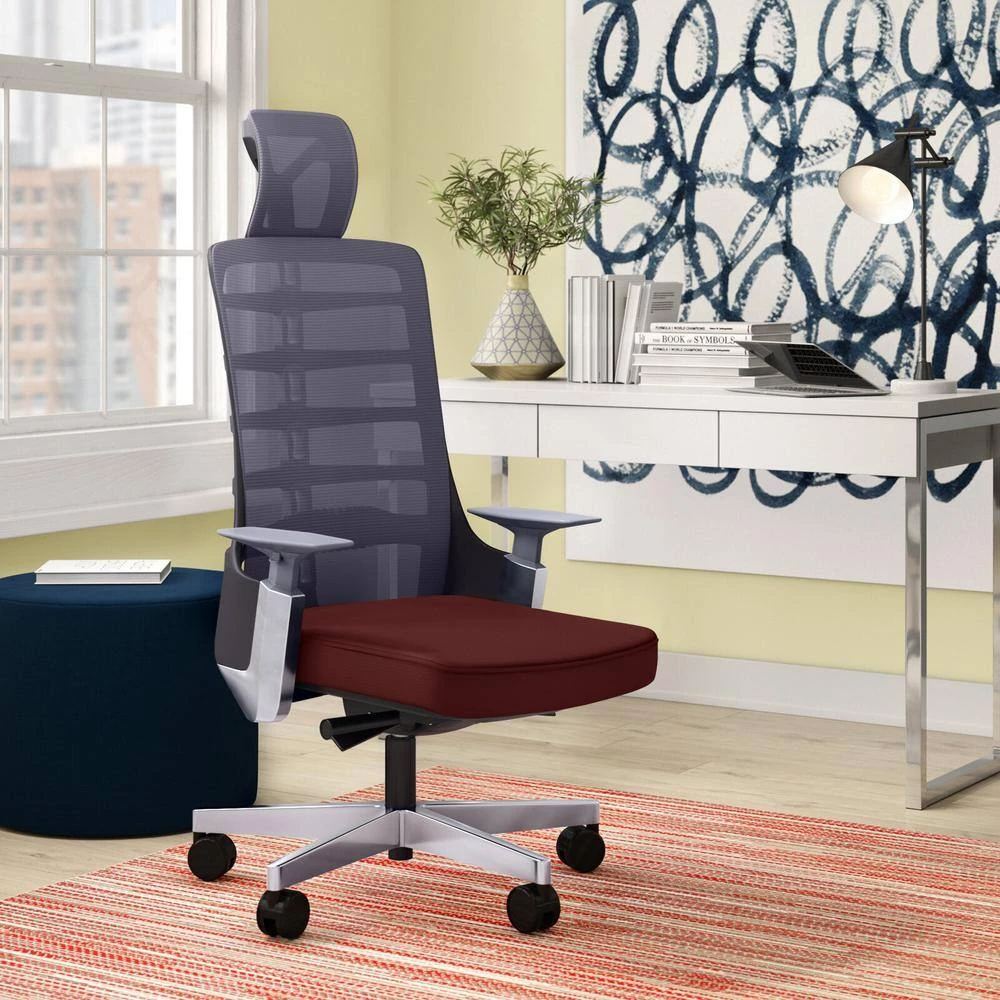 Mesh High Back Red Fabric Seat Swivel Ergonomic Executive Office Chair with Adjustable Arms and Fixed Headrest by Nyhus 5 Mesh High Back Red Fabric Seat Swivel Ergonomic Executive Office Chair with Adjustable Arms and Fixed Headrest by Nyhus - Image 3