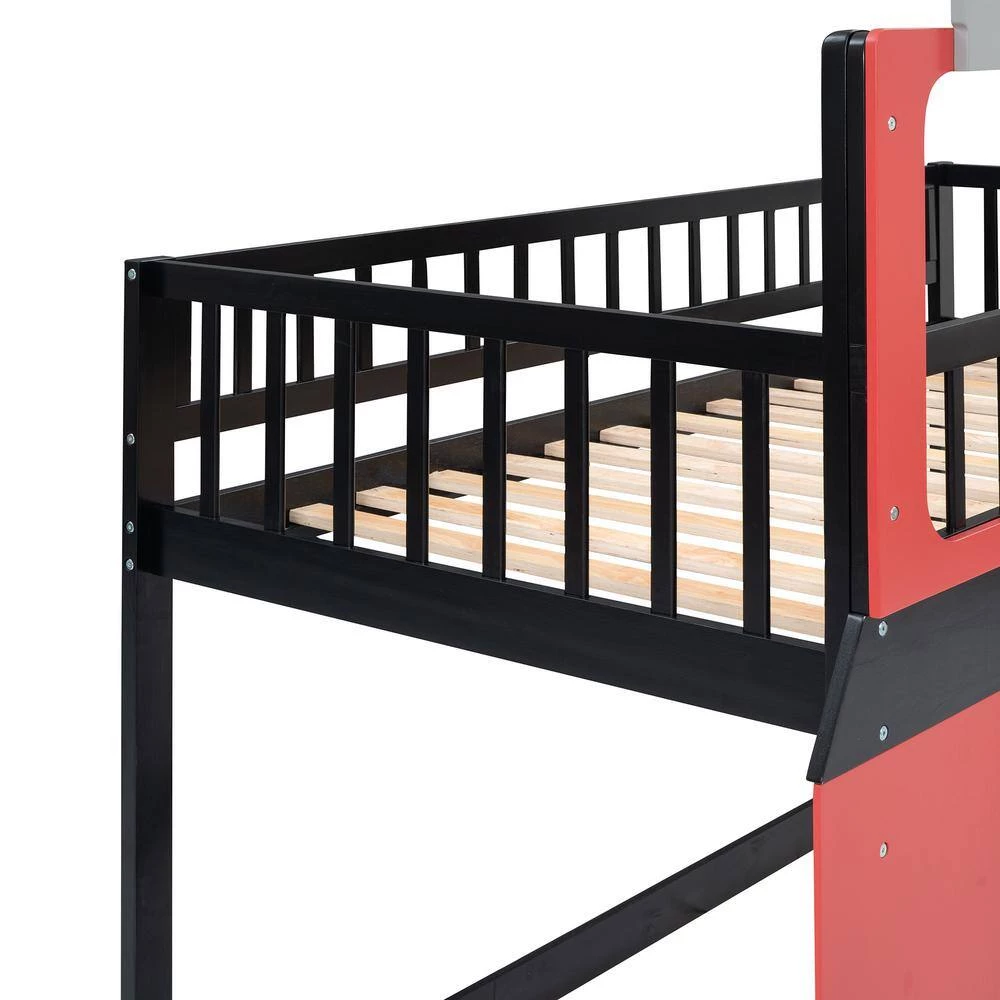 Red Twin size Loft Bed Wooden Bed with Train Shape Design by Polibi 11 Red Twin size Loft Bed Wooden Bed with Train Shape Design by Polibi - Image 9
