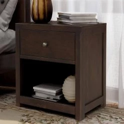 Rich Brown Vintage Aesthetic 1 Drawer Solid Wood Nightstand Sofa End Table (22"L x 17"W x 25"H) by Polibi 16 Rich Brown Vintage Aesthetic 1 Drawer Solid Wood Nightstand Sofa End Table (22"L x 17"W x 25"H) by Polibi -Cheap sumyeg Store rich brown polibi nightstands rs bvadn 4f 1000