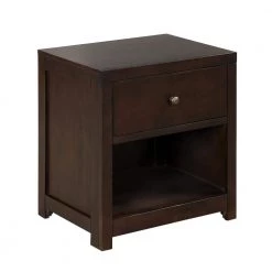 Rich Brown Vintage Aesthetic 1 Drawer Solid Wood Nightstand Sofa End Table (22"L x 17"W x 25"H) by Polibi