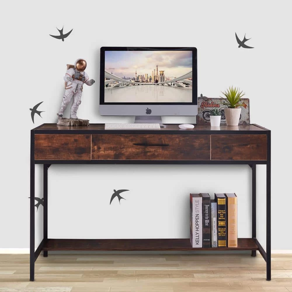47 in. W Classic Rectangle Writing Desk Brown Wood 1-Drawer Executive Desk with Storage by sumyeg 9 47 in. W Classic Rectangle Writing Desk Brown Wood 1-Drawer Executive Desk with Storage by sumyeg - Image 7