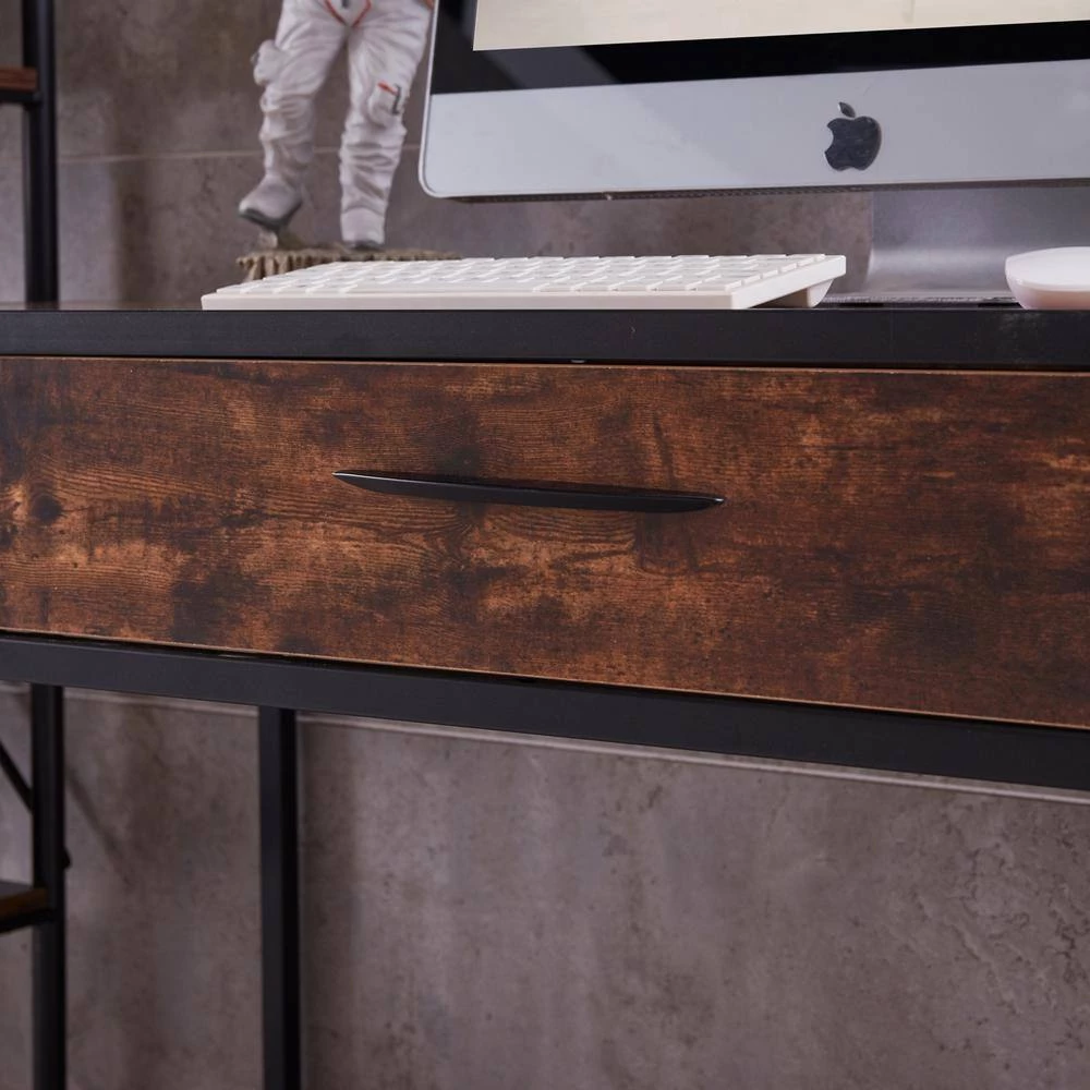 47 in. W Classic Rectangle Writing Desk Brown Wood 1-Drawer Executive Desk with Storage by sumyeg 6 47 in. W Classic Rectangle Writing Desk Brown Wood 1-Drawer Executive Desk with Storage by sumyeg - Image 4