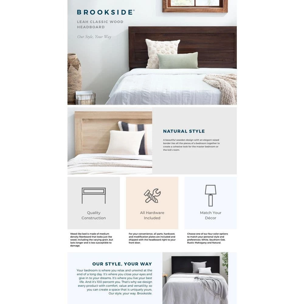 Leah Rustic Mahogany Queen Classic Wood Headboard by Brookside 8 Leah Rustic Mahogany Queen Classic Wood Headboard by Brookside - Image 6