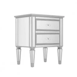 Modern Silver Finished End Table, Nightstand with 2 Drawers by Polibi