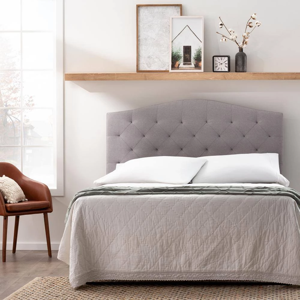 Liza Curved Edge Gray Stone Upholstered King Headboard with Buttonless Diamond Tufting by Brookside 9 Liza Curved Edge Gray Stone Upholstered King Headboard with Buttonless Diamond Tufting by Brookside - Image 7