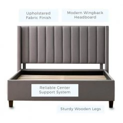 Adele Gray Stone Upholstered Full Platform Bed Frame with a Vertical Channel Tufted Wingback Headboard by Brookside -Cheap sumyeg Store stone brookside platform beds bs0001ubdffst 1f 1000