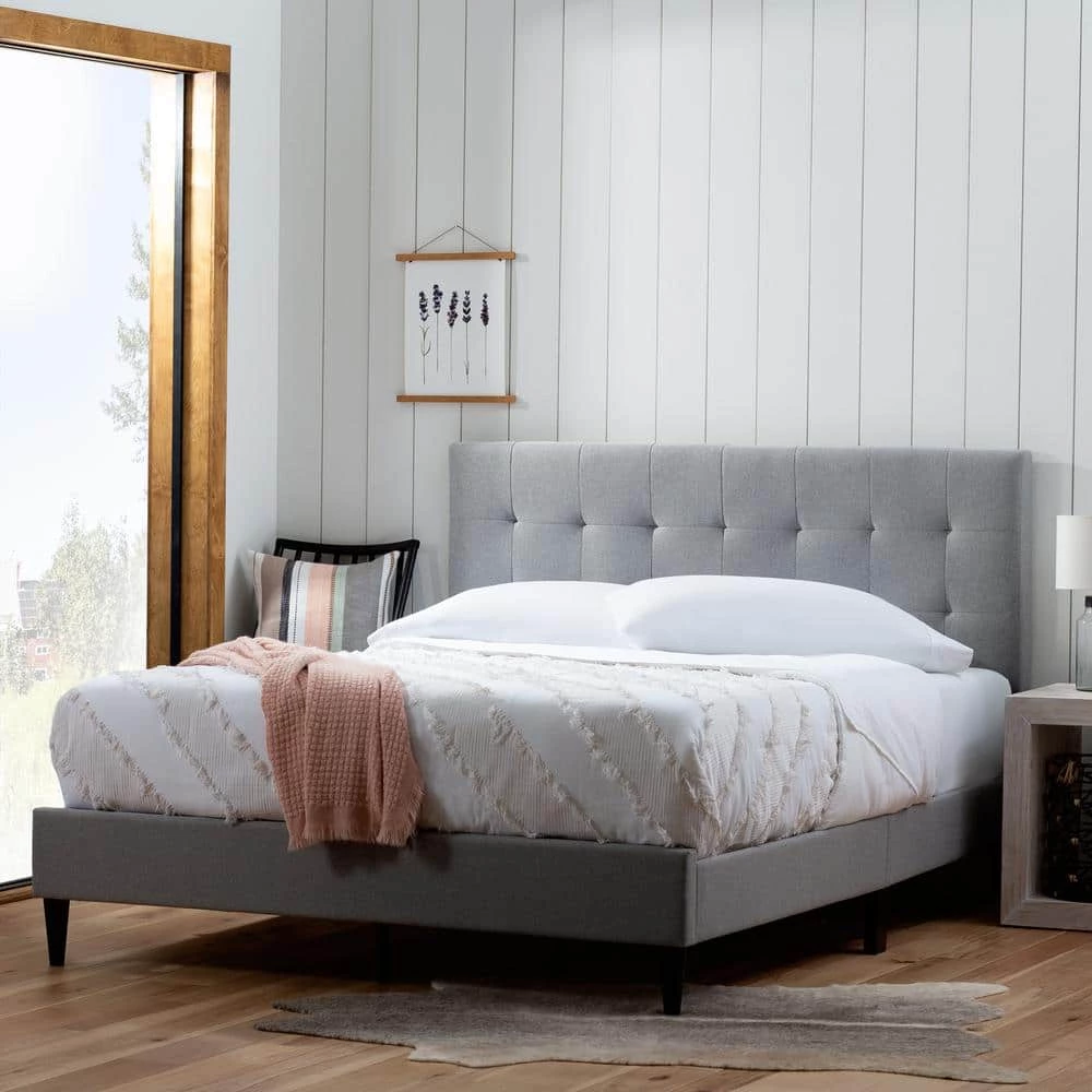 Tara Gray Stone Queen Square Tufted Upholstered Platform Bed by Brookside 3 Tara Gray Stone Queen Square Tufted Upholstered Platform Bed by Brookside