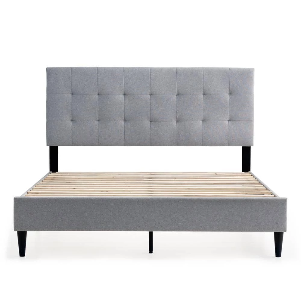 Tara Gray Stone Queen Square Tufted Upholstered Platform Bed by Brookside 4 Tara Gray Stone Queen Square Tufted Upholstered Platform Bed by Brookside - Image 2