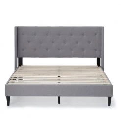 Isabelle Upholstered Stone Queen Wingback Diamond Tufted Platform Bed by Brookside
