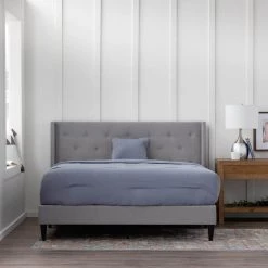 Isabelle Upholstered Stone Queen Wingback Diamond Tufted Platform Bed by Brookside -Cheap sumyeg Store stone brookside platform beds bs0007ubdqqst fa 1000