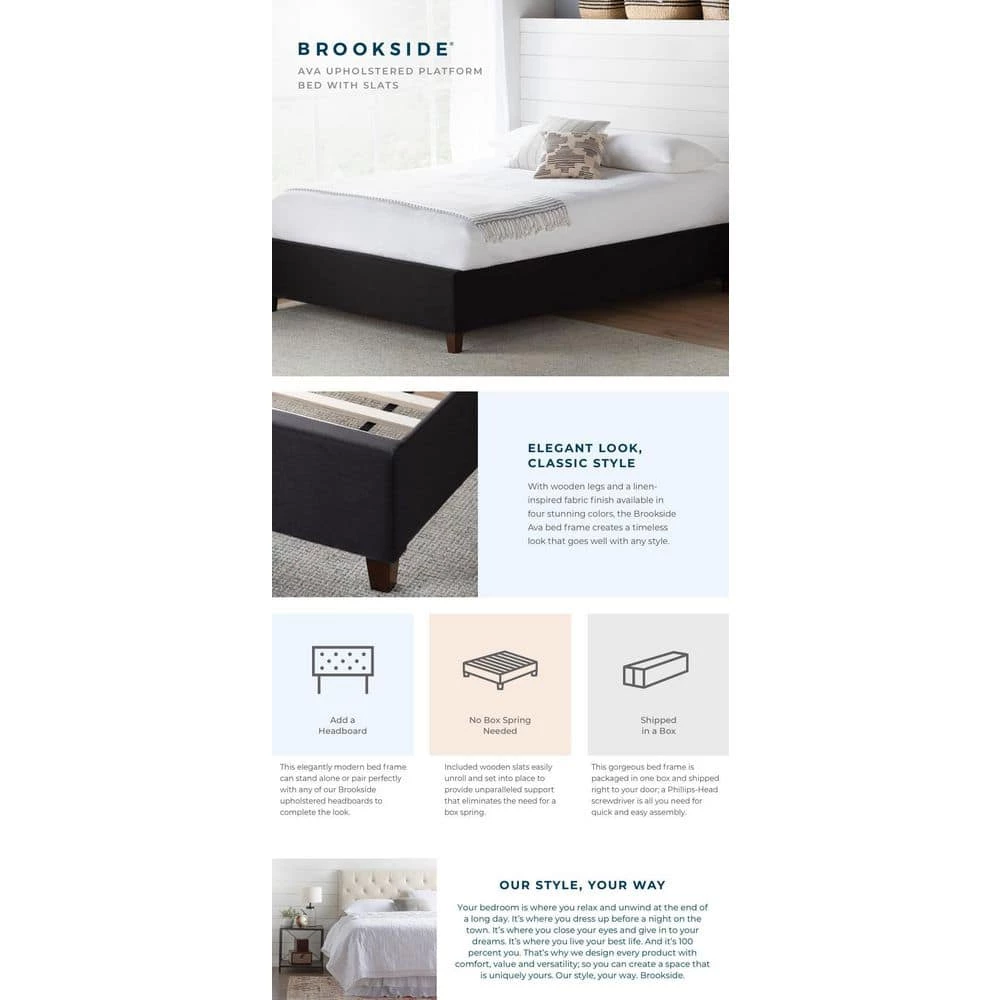 Ava Stone California King Upholstered Platform Bed with Slats by Brookside 5 Ava Stone California King Upholstered Platform Bed with Slats by Brookside - Image 3