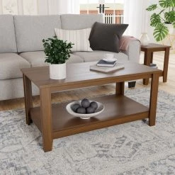Elise 39.38 in. Walnut Classic Wood Rectangle with Laminate Top Coffee Table by Brookside