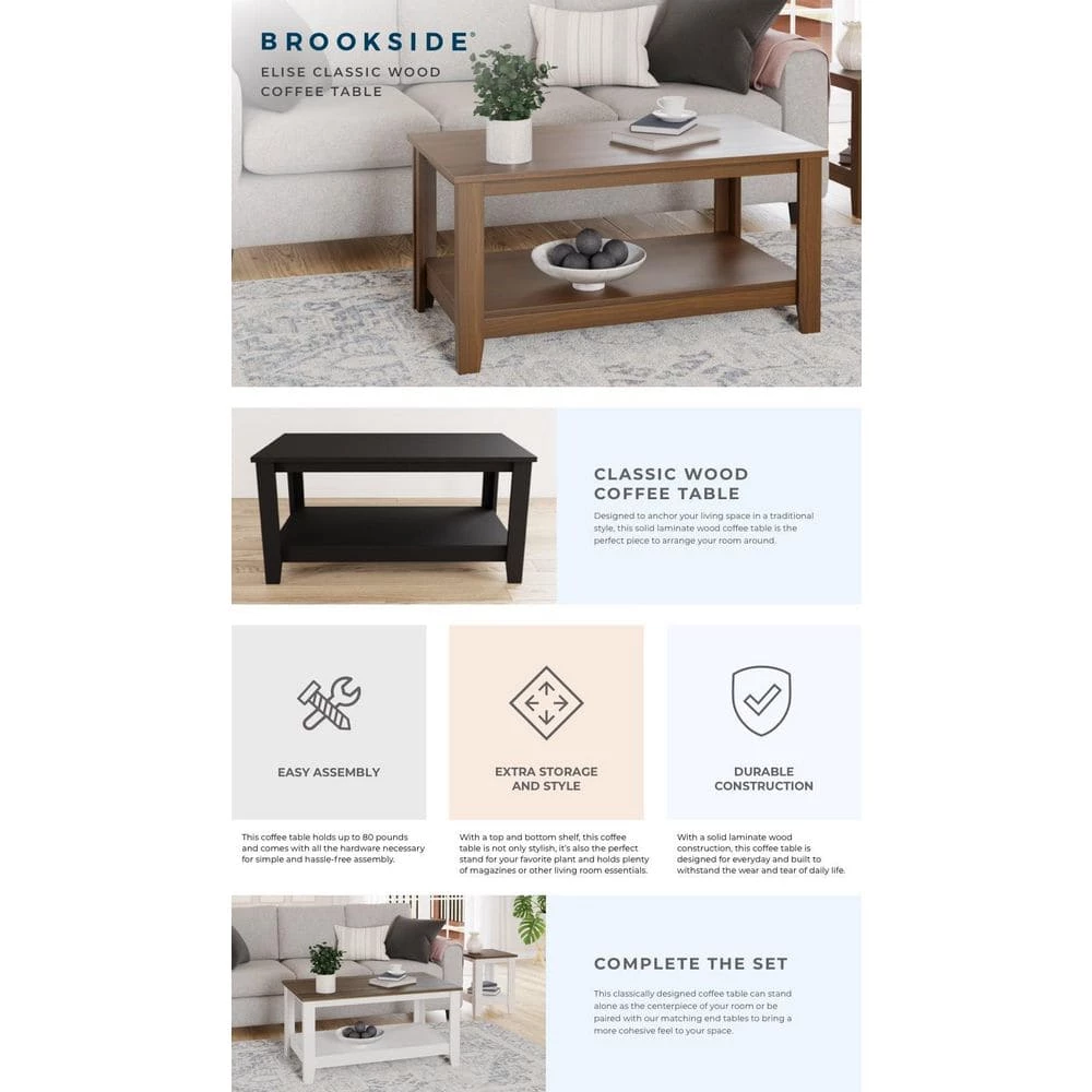 Elise 39.38 in. Walnut Classic Wood Rectangle with Laminate Top Coffee Table by Brookside 6 Elise 39.38 in. Walnut Classic Wood Rectangle with Laminate Top Coffee Table by Brookside - Image 4