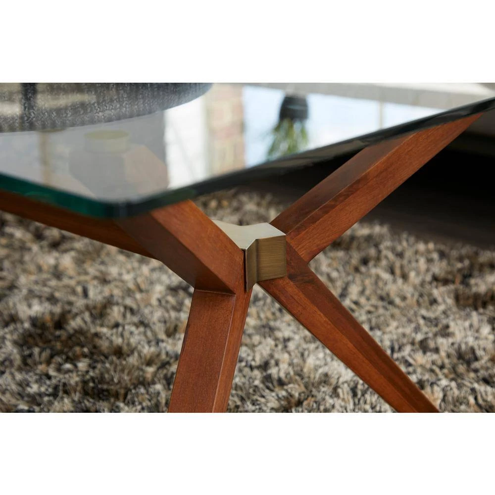 Marta 51 in. Walnut Mid-Century Style Rectangle Solid Wood Coffee Table with Glass Top by Nyhus 9 Marta 51 in. Walnut Mid-Century Style Rectangle Solid Wood Coffee Table with Glass Top by Nyhus - Image 7