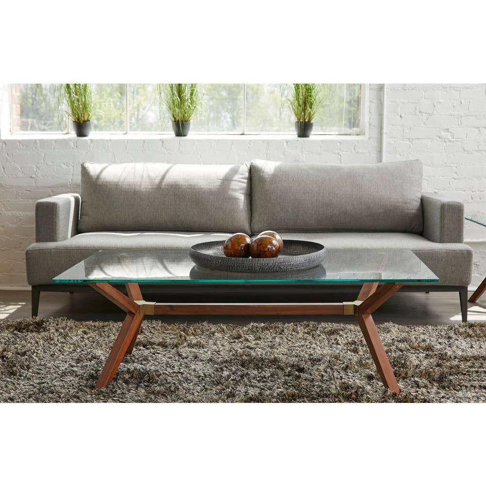 Marta 51 in. Walnut Mid-Century Style Rectangle Solid Wood Coffee Table with Glass Top by Nyhus 7 Marta 51 in. Walnut Mid-Century Style Rectangle Solid Wood Coffee Table with Glass Top by Nyhus - Image 5