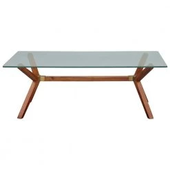 Marta 51 in. Walnut Mid-Century Style Rectangle Solid Wood Coffee Table with Glass Top by Nyhus