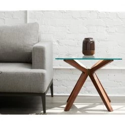 Marta 24in Mid Century Style Glass Top End Table, Walnut by Nyhus -Cheap sumyeg Store walnut nyhus end side tables hd 38142620 1f 1000