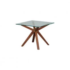 Marta 24in Mid Century Style Glass Top End Table, Walnut by Nyhus