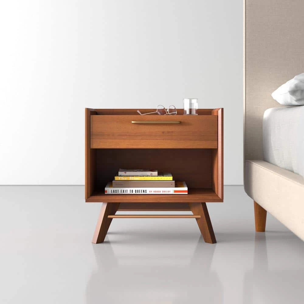 Marta 24in. Mid-Century Modern Style Solid Wood Nightstand with Drawer, Walnut by Nyhus 8 Marta 24in. Mid-Century Modern Style Solid Wood Nightstand with Drawer, Walnut by Nyhus - Image 6