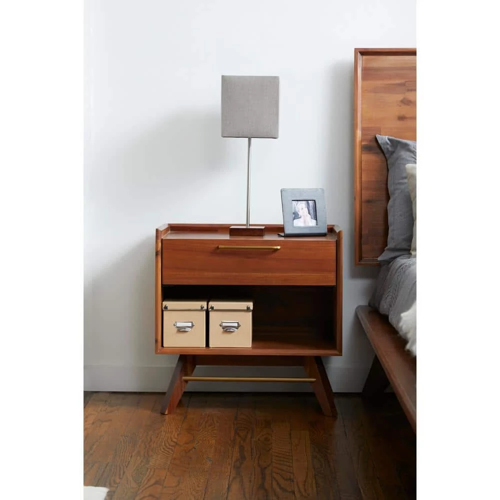 Marta 24in. Mid-Century Modern Style Solid Wood Nightstand with Drawer, Walnut by Nyhus 6 Marta 24in. Mid-Century Modern Style Solid Wood Nightstand with Drawer, Walnut by Nyhus - Image 4