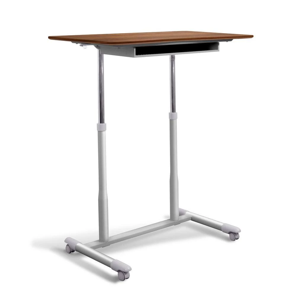 Octavia 42-in. Walnut Mobile Sit- Standing Desk with Silver Steel Base by Nyhus 4 Octavia 42-in. Walnut Mobile Sit- Standing Desk with Silver Steel Base by Nyhus - Image 2