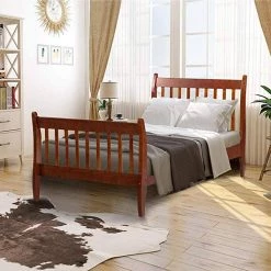 41.30 in. W Walnut Twin Size Wooden Platform Bed with Strip Headboard and Footboard by Polibi 21 41.30 in. W Walnut Twin Size Wooden Platform Bed with Strip Headboard and Footboard by Polibi -Cheap sumyeg Store walnut polibi platform beds rs twpbshf wu 31 1000