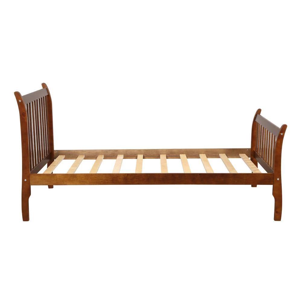 41.30 in. W Walnut Twin Size Wooden Platform Bed with Strip Headboard and Footboard by Polibi 8 41.30 in. W Walnut Twin Size Wooden Platform Bed with Strip Headboard and Footboard by Polibi - Image 6