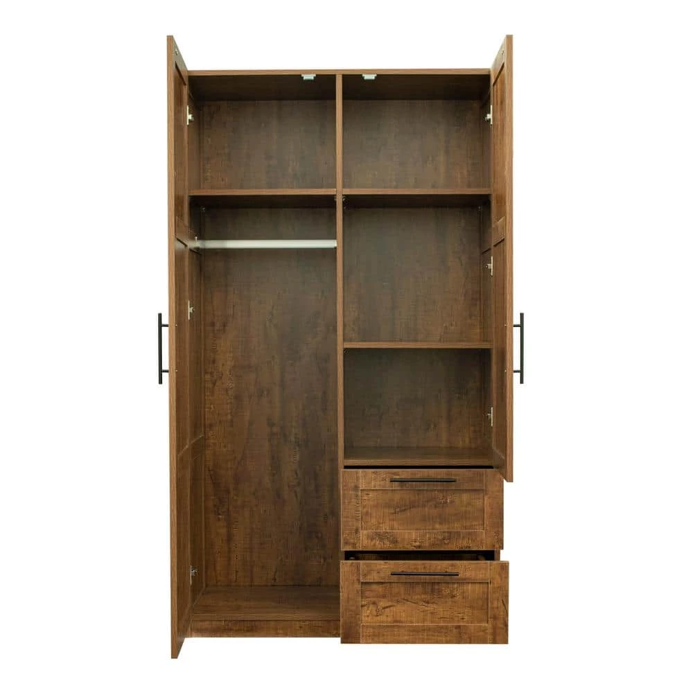 39.37 in. x 19.49 in. x 70.87 in. Walnut Wood Wardrobe Kitchen Cabinet Armoire with 2-Doors and 2-Drawers by sumyeg 11 39.37 in. x 19.49 in. x 70.87 in. Walnut Wood Wardrobe Kitchen Cabinet Armoire with 2-Doors and 2-Drawers by sumyeg - Image 9