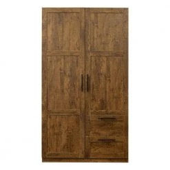 39.37 in. x 19.49 in. x 70.87 in. Walnut Wood Wardrobe Kitchen Cabinet Armoire with 2-Doors and 2-Drawers by sumyeg