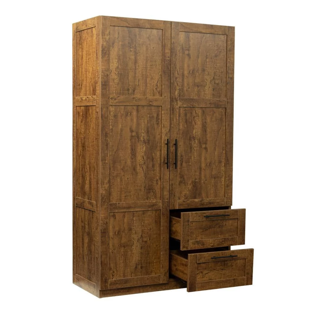 39.37 in. x 19.49 in. x 70.87 in. Walnut Wood Wardrobe Kitchen Cabinet Armoire with 2-Doors and 2-Drawers by sumyeg 13 39.37 in. x 19.49 in. x 70.87 in. Walnut Wood Wardrobe Kitchen Cabinet Armoire with 2-Doors and 2-Drawers by sumyeg - Image 11
