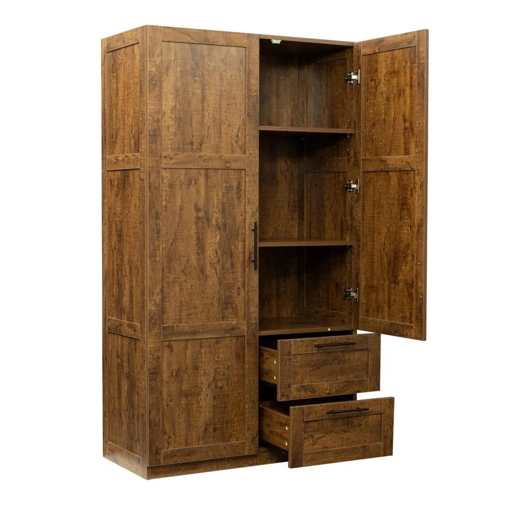 39.37 in. x 19.49 in. x 70.87 in. Walnut Wood Wardrobe Kitchen Cabinet Armoire with 2-Doors and 2-Drawers by sumyeg 7 39.37 in. x 19.49 in. x 70.87 in. Walnut Wood Wardrobe Kitchen Cabinet Armoire with 2-Doors and 2-Drawers by sumyeg - Image 5