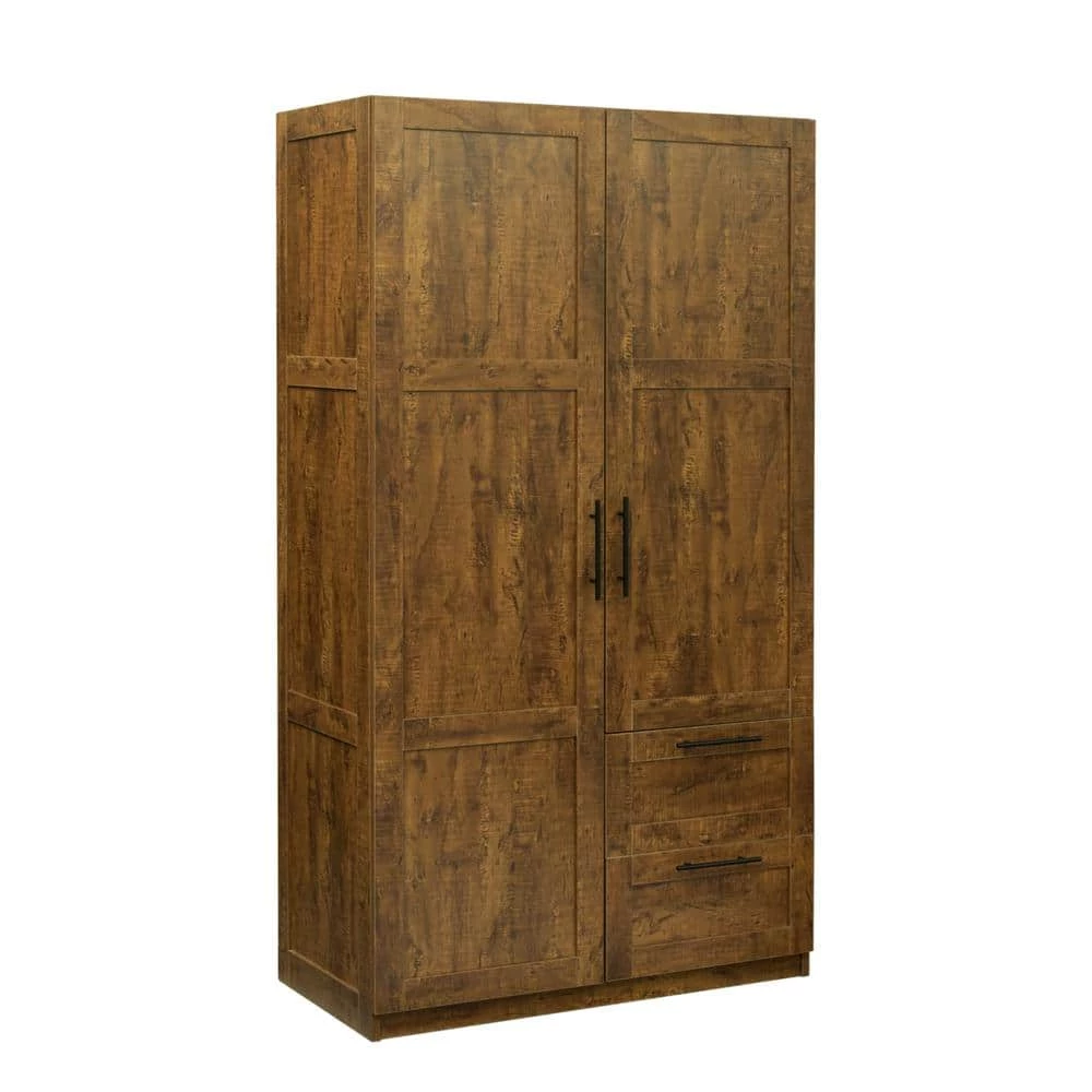 39.37 in. x 19.49 in. x 70.87 in. Walnut Wood Wardrobe Kitchen Cabinet Armoire with 2-Doors and 2-Drawers by sumyeg 14 39.37 in. x 19.49 in. x 70.87 in. Walnut Wood Wardrobe Kitchen Cabinet Armoire with 2-Doors and 2-Drawers by sumyeg - Image 12