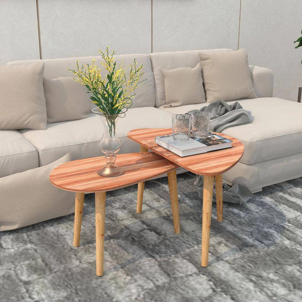 Contemporary 31.5 in. Walnut Triangle Wood Nesting Coffee Table Drop Shape Dining Side Table with 2-Pieces by sumyeg 9 Contemporary 31.5 in. Walnut Triangle Wood Nesting Coffee Table Drop Shape Dining Side Table with 2-Pieces by sumyeg - Image 7