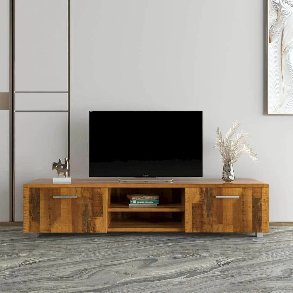 63 in. Wooden Walnut Media TV Stand TV Console with Storage Doors Fits TV's up to 70 in. for Living Room by sumyeg 4 63 in. Wooden Walnut Media TV Stand TV Console with Storage Doors Fits TV's up to 70 in. for Living Room by sumyeg - Image 2