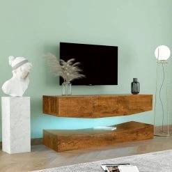 47.24 in. Wood Walnut UP and Down WALL-MOUNTED TV Stand Cabinet TV Console with 3-Drawers and LED Lights by sumyeg 29 47.24 in. Wood Walnut UP and Down WALL-MOUNTED TV Stand Cabinet TV Console with 3-Drawers and LED Lights by sumyeg -Cheap sumyeg Store walnut sumyeg tv stands sg 331jf6380 31 1000