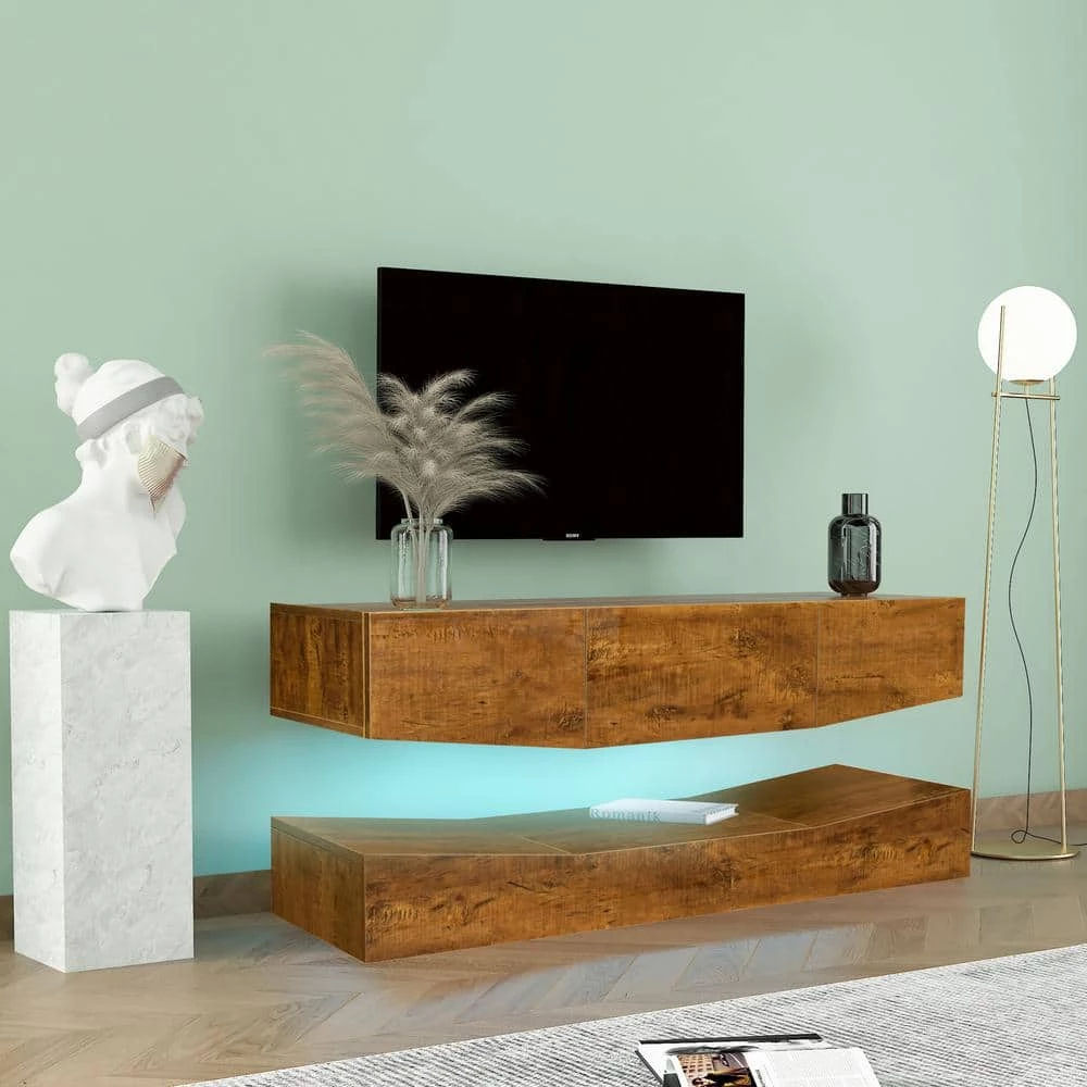 47.24 in. Wood Walnut UP and Down WALL-MOUNTED TV Stand Cabinet TV Console with 3-Drawers and LED Lights by sumyeg 16 47.24 in. Wood Walnut UP and Down WALL-MOUNTED TV Stand Cabinet TV Console with 3-Drawers and LED Lights by sumyeg - Image 14