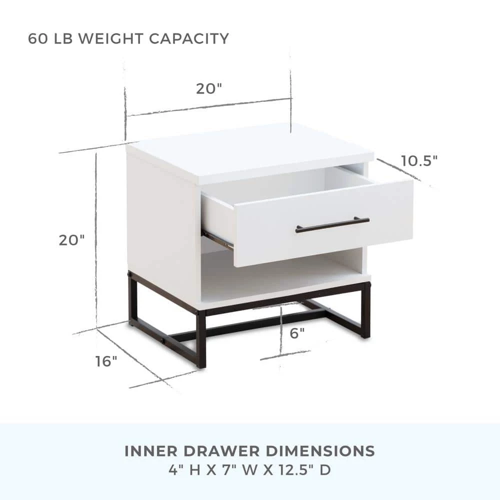 Eleanor 1-Drawer White Contemporary Nightstand 20 in. H x 20 in. W x 16 in. L by Brookside 5 Eleanor 1-Drawer White Contemporary Nightstand 20 in. H x 20 in. W x 16 in. L by Brookside - Image 3