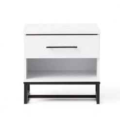 Eleanor 1-Drawer White Contemporary Nightstand 20 in. H x 20 in. W x 16 in. L by Brookside