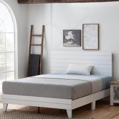 Sophia White Queen Shiplap Laminate Wood Panel Platform Bed Frame by Brookside