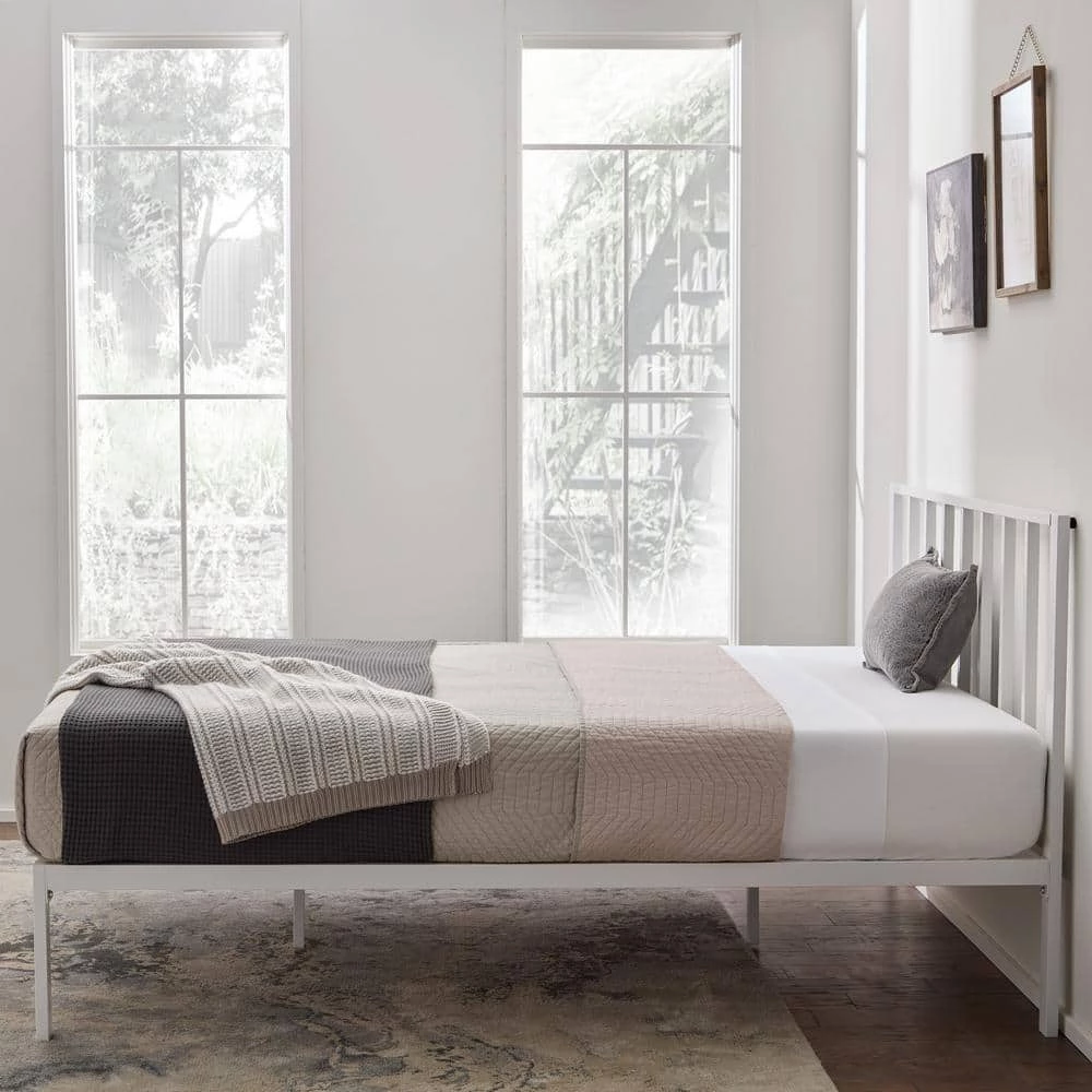 Lori White Queen Metal Platform Bed Frame with Vertical Bar Headboard - Wood Slats by Brookside 5 Lori White Queen Metal Platform Bed Frame with Vertical Bar Headboard - Wood Slats by Brookside - Image 3