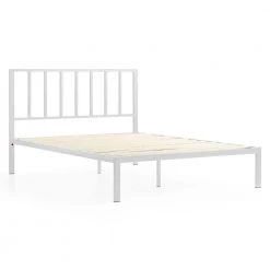 Lori White Queen Metal Platform Bed Frame with Vertical Bar Headboard - Wood Slats by Brookside