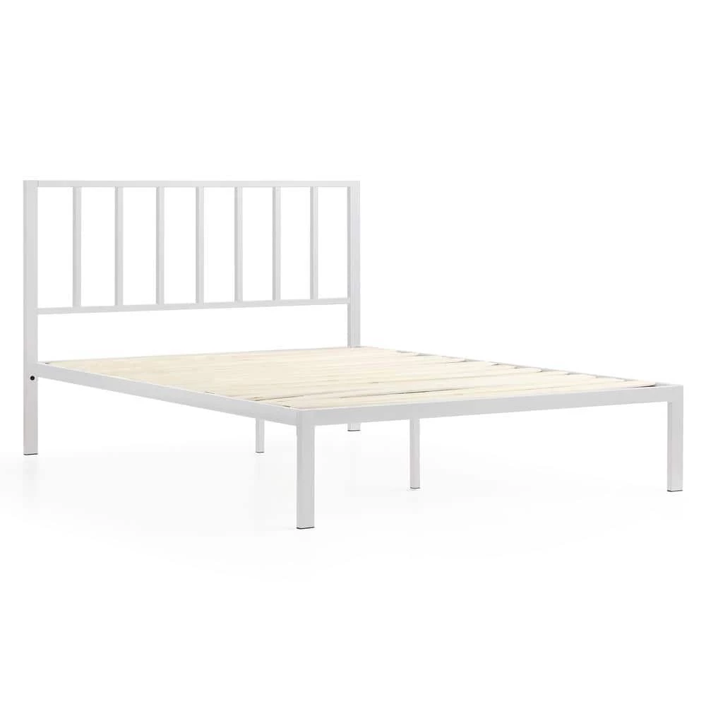 Lori White Queen Metal Platform Bed Frame with Vertical Bar Headboard - Wood Slats by Brookside 3 Lori White Queen Metal Platform Bed Frame with Vertical Bar Headboard - Wood Slats by Brookside