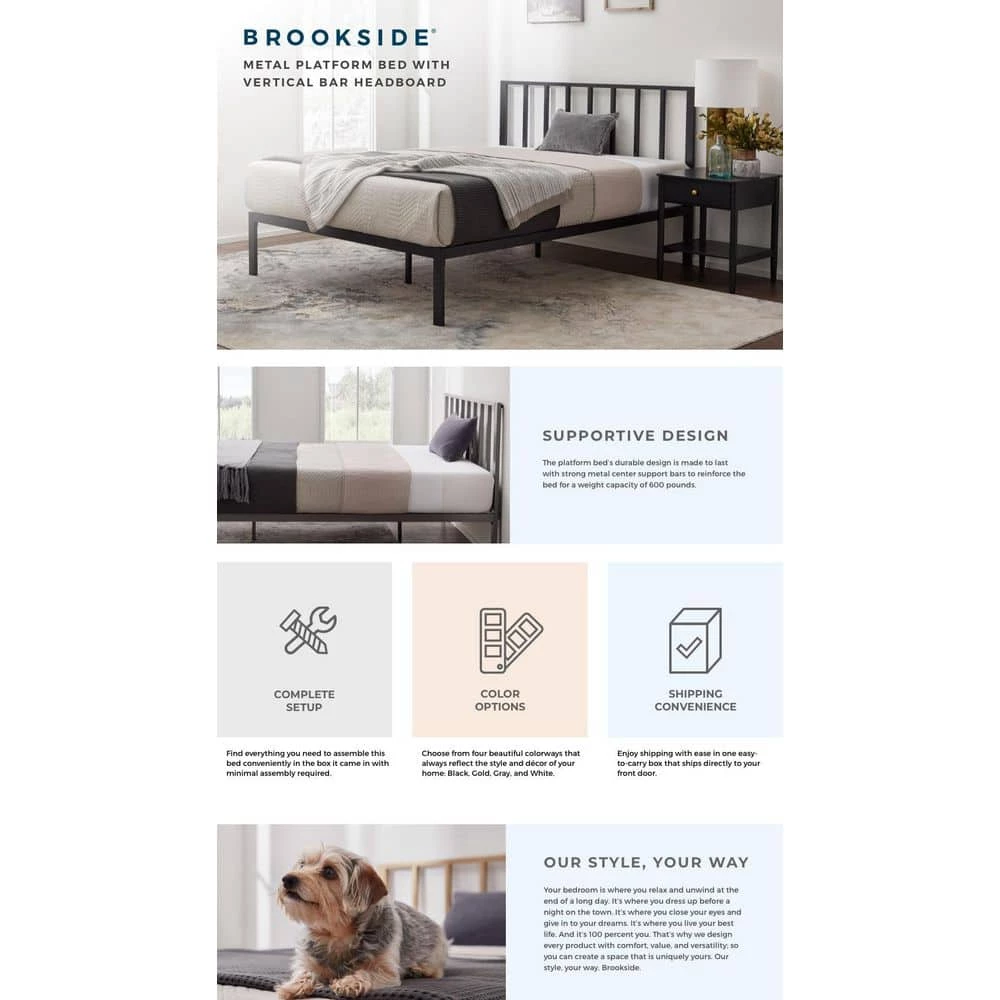 Lori White Queen Metal Platform Bed Frame with Vertical Bar Headboard - Wood Slats by Brookside 7 Lori White Queen Metal Platform Bed Frame with Vertical Bar Headboard - Wood Slats by Brookside - Image 5